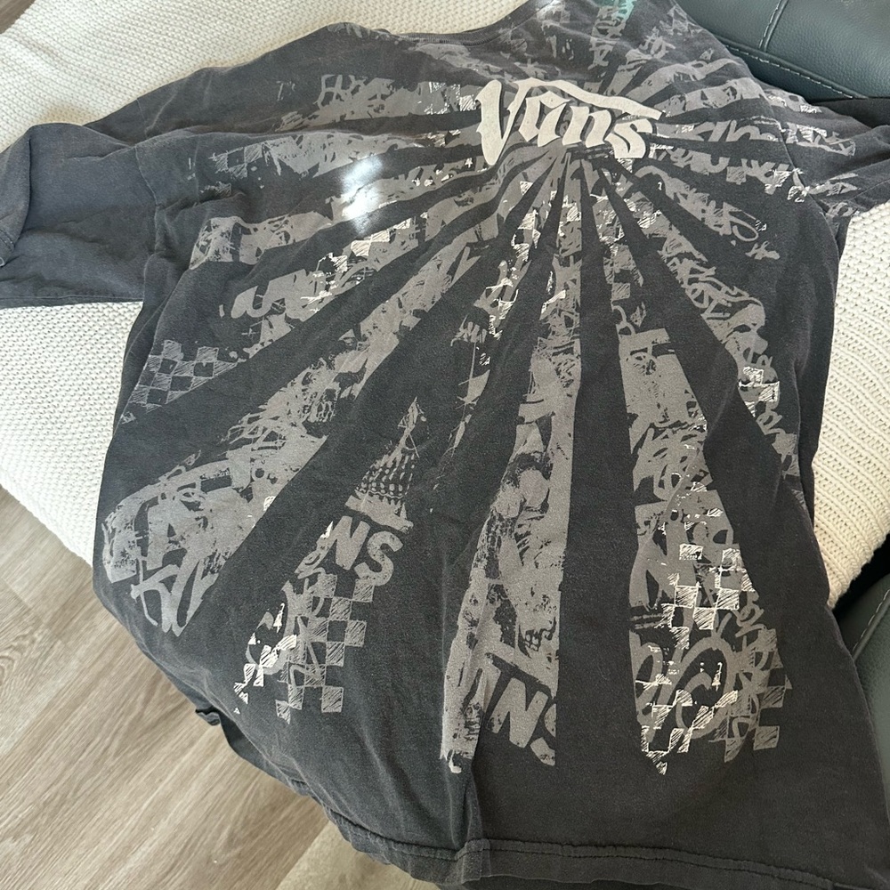 Vans Kids Long Sleeve Shirt - Black with Gray Graphic